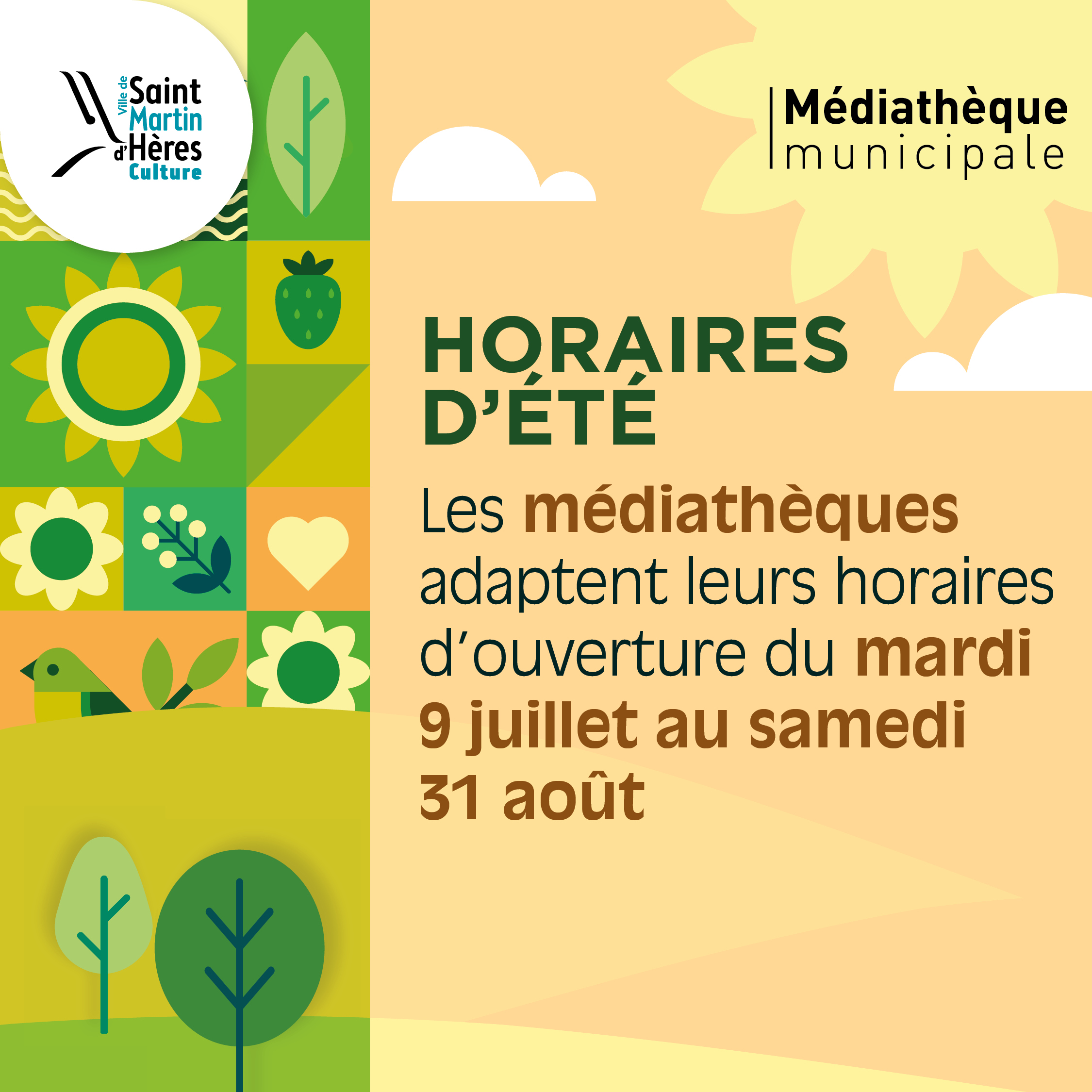 24-516_1080x1080_Carreweb_horaires dete bibs_TD horaires d'été des médiathèques
