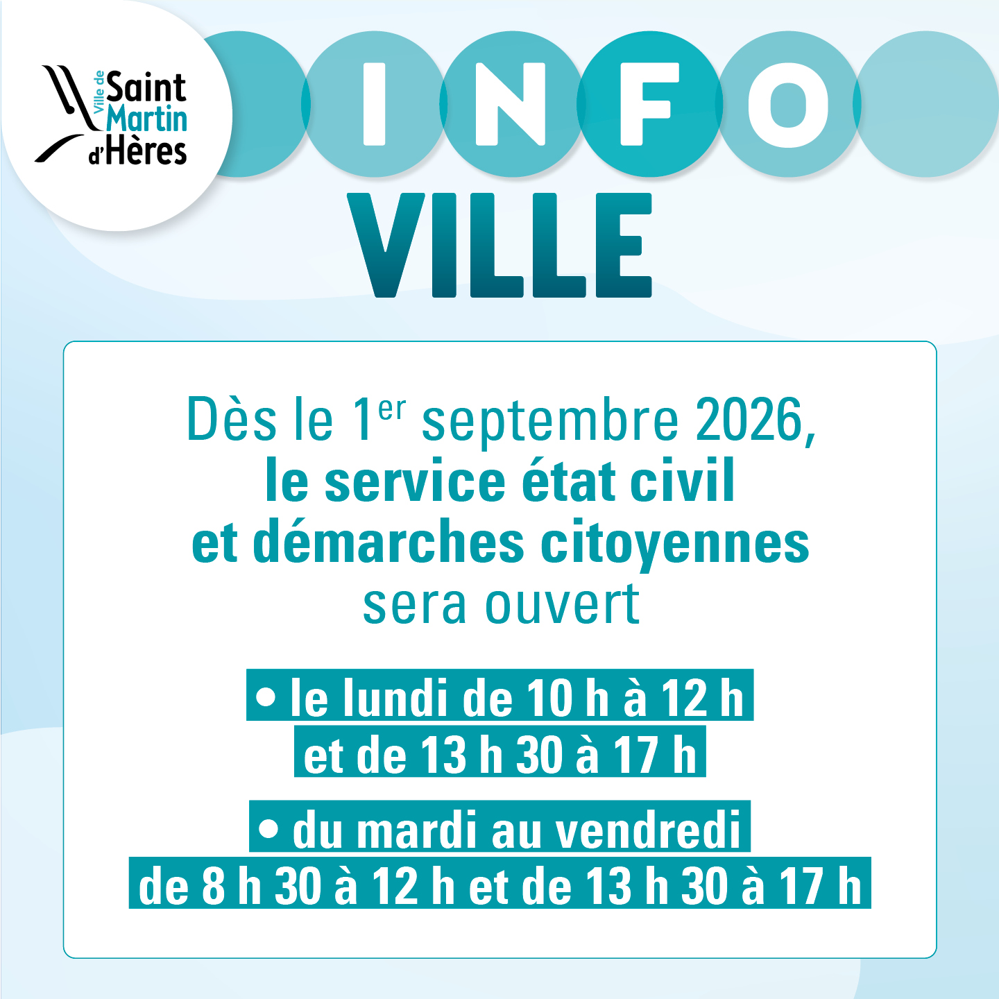 Nouveaux horaires service état civil